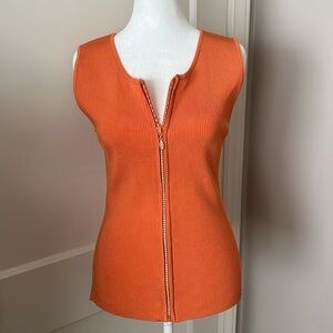 BELLDINI Orange blinged Zip-Front Ribbed Tank Top XL y2k going out top b…